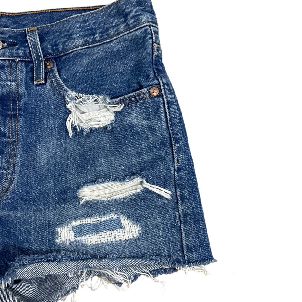 Levi’s Premium 501 High Rise Distressed Button Fly Denim Shorts Size 27 - Picture 4 of 10